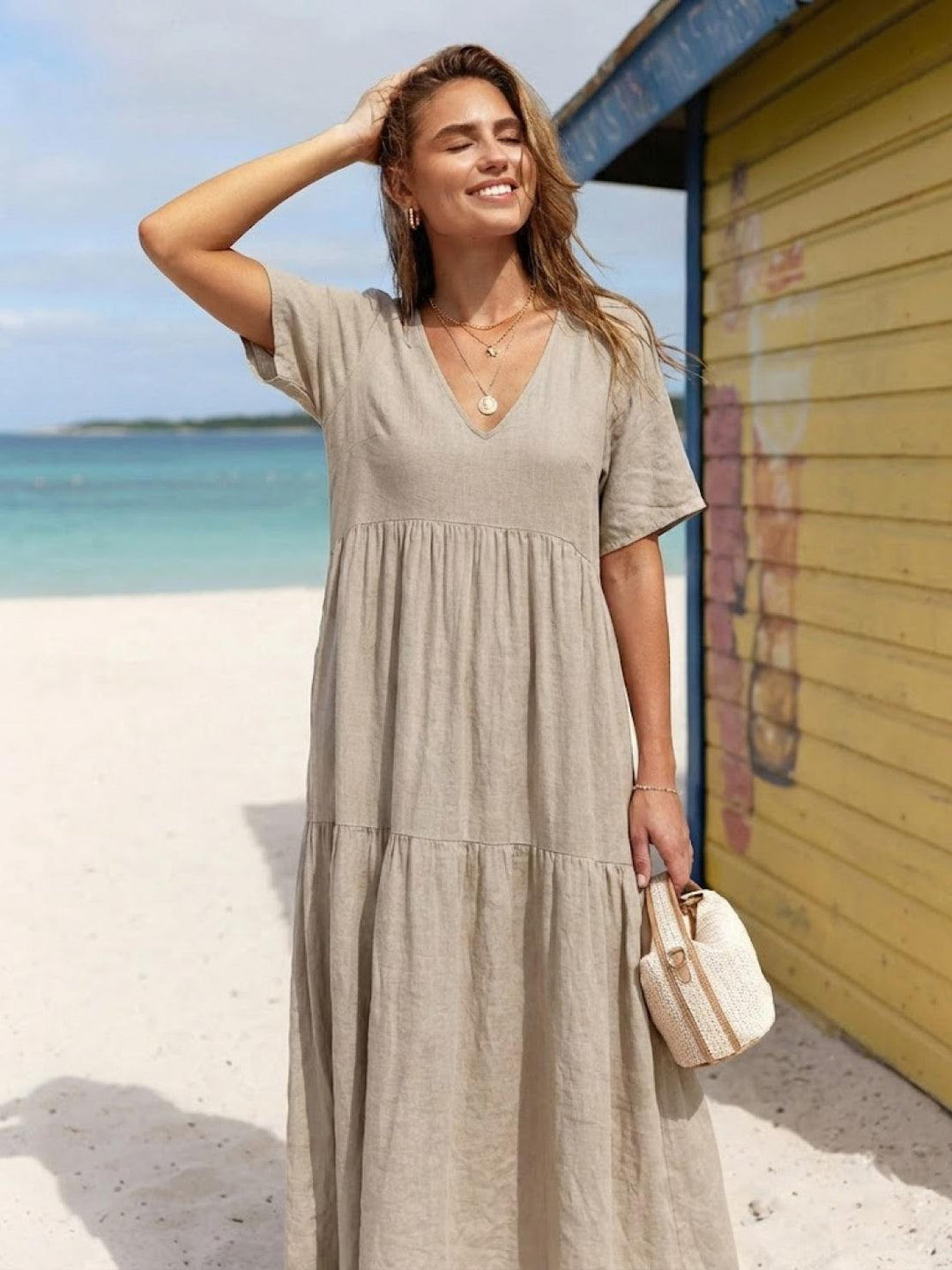 Willow | Women's V-Neck Tiered Maxi Dress Short Sleeve Swing