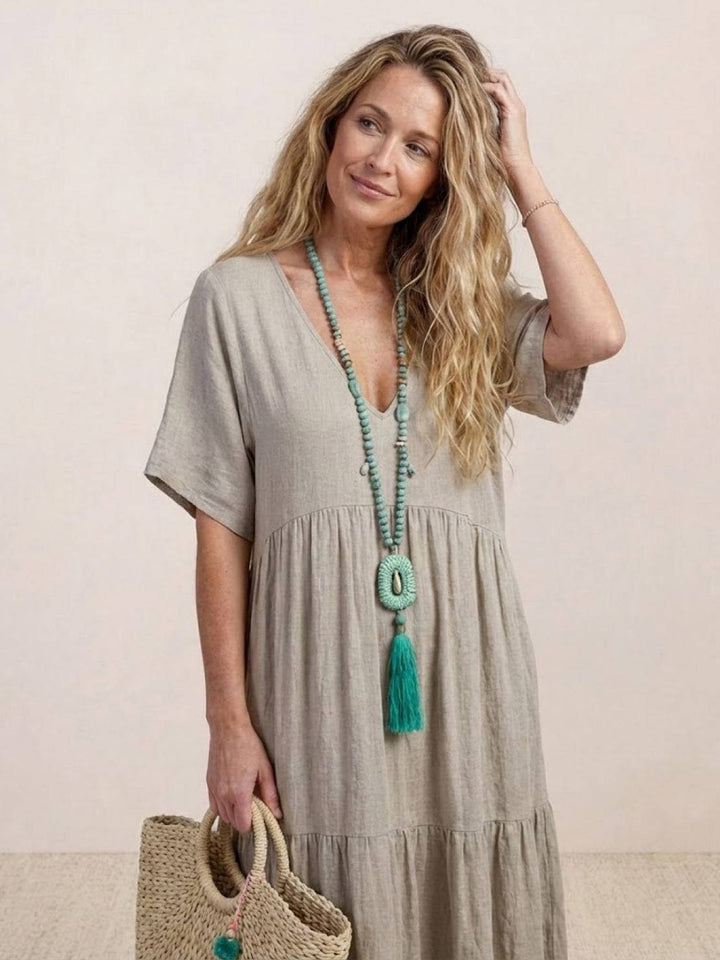 Willow | Women's V-Neck Tiered Maxi Dress Short Sleeve Swing