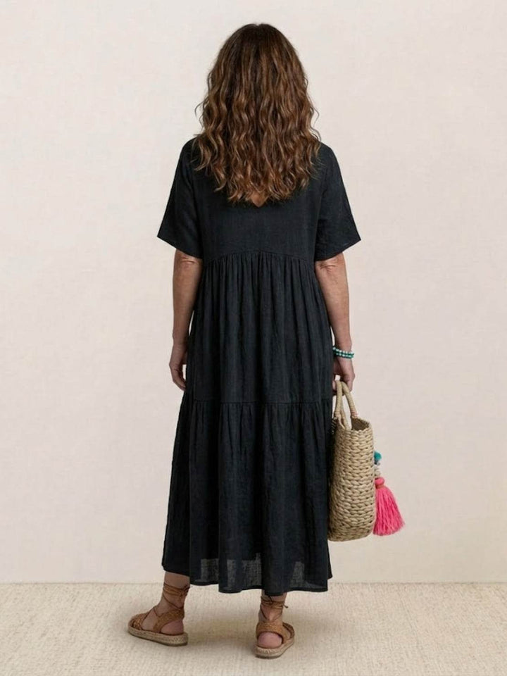 Willow | Women's V-Neck Tiered Maxi Dress Short Sleeve Swing