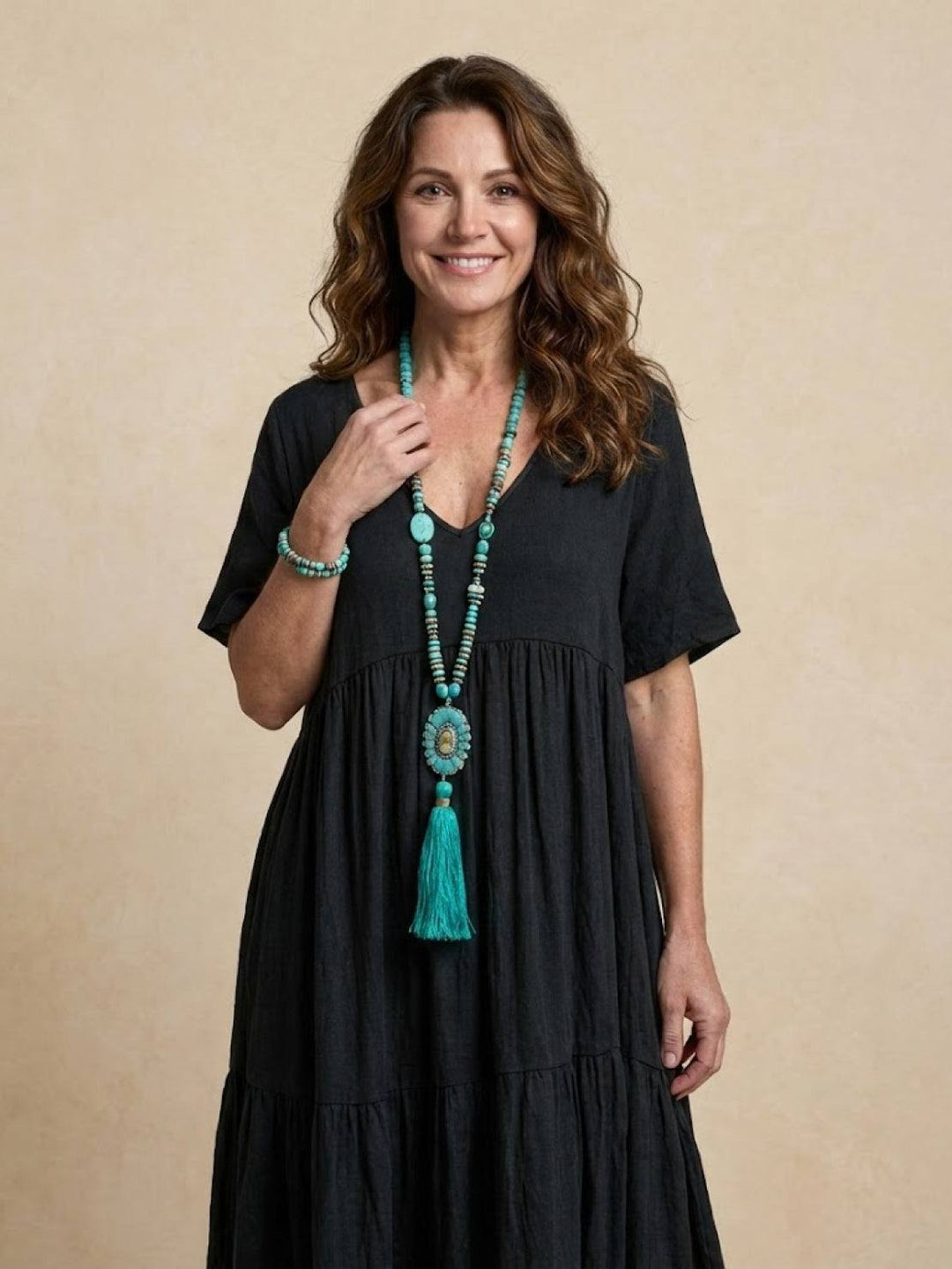 Willow | Women's V-Neck Tiered Maxi Dress Short Sleeve Swing