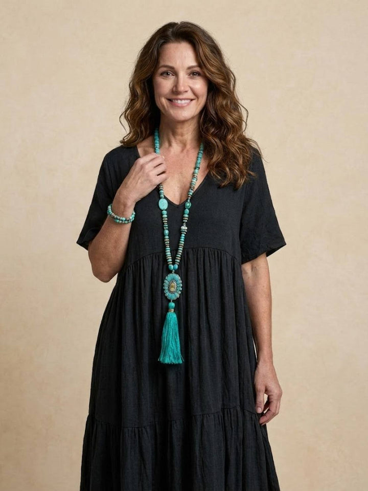 Willow | Women's V-Neck Tiered Maxi Dress Short Sleeve Swing