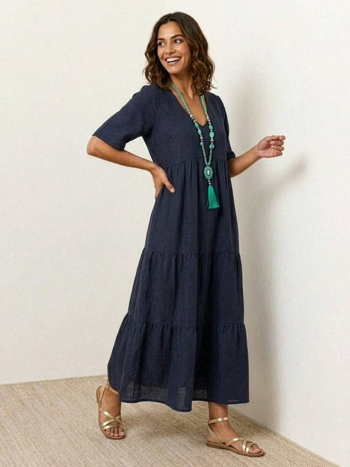 Willow | Women's V-Neck Tiered Maxi Dress Short Sleeve Swing