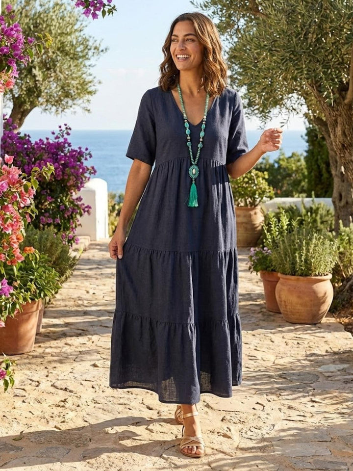 Willow | Women's V-Neck Tiered Maxi Dress Short Sleeve Swing