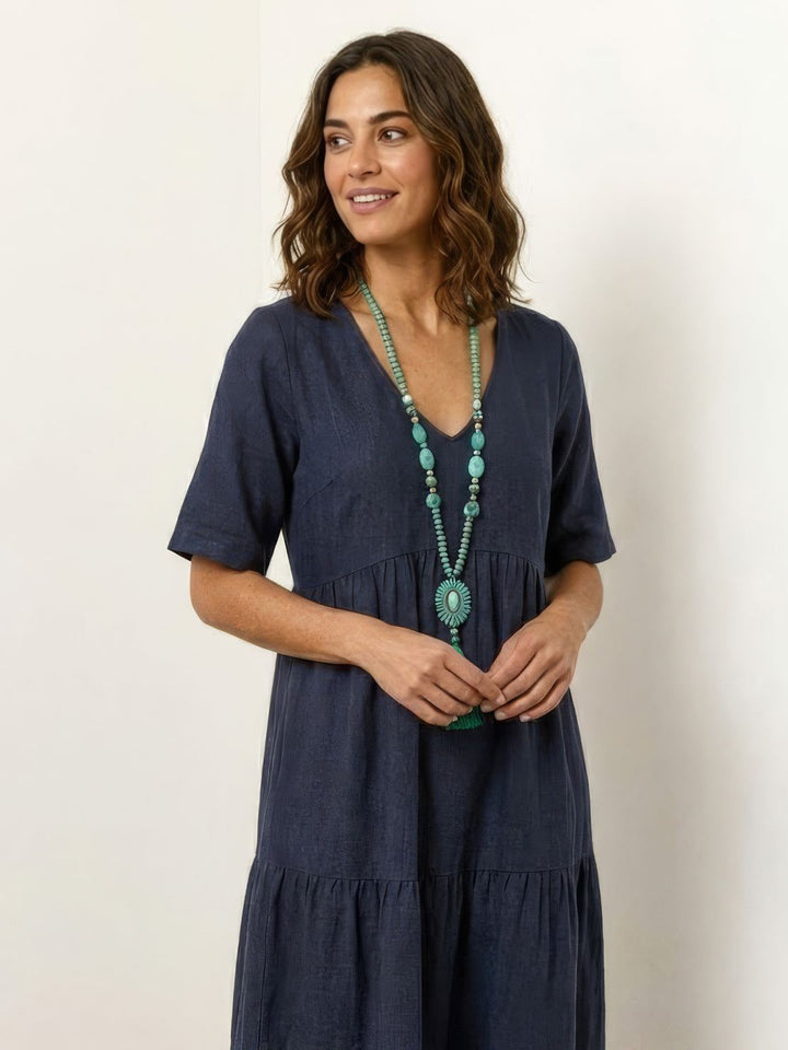 Willow | Women's V-Neck Tiered Maxi Dress Short Sleeve Swing