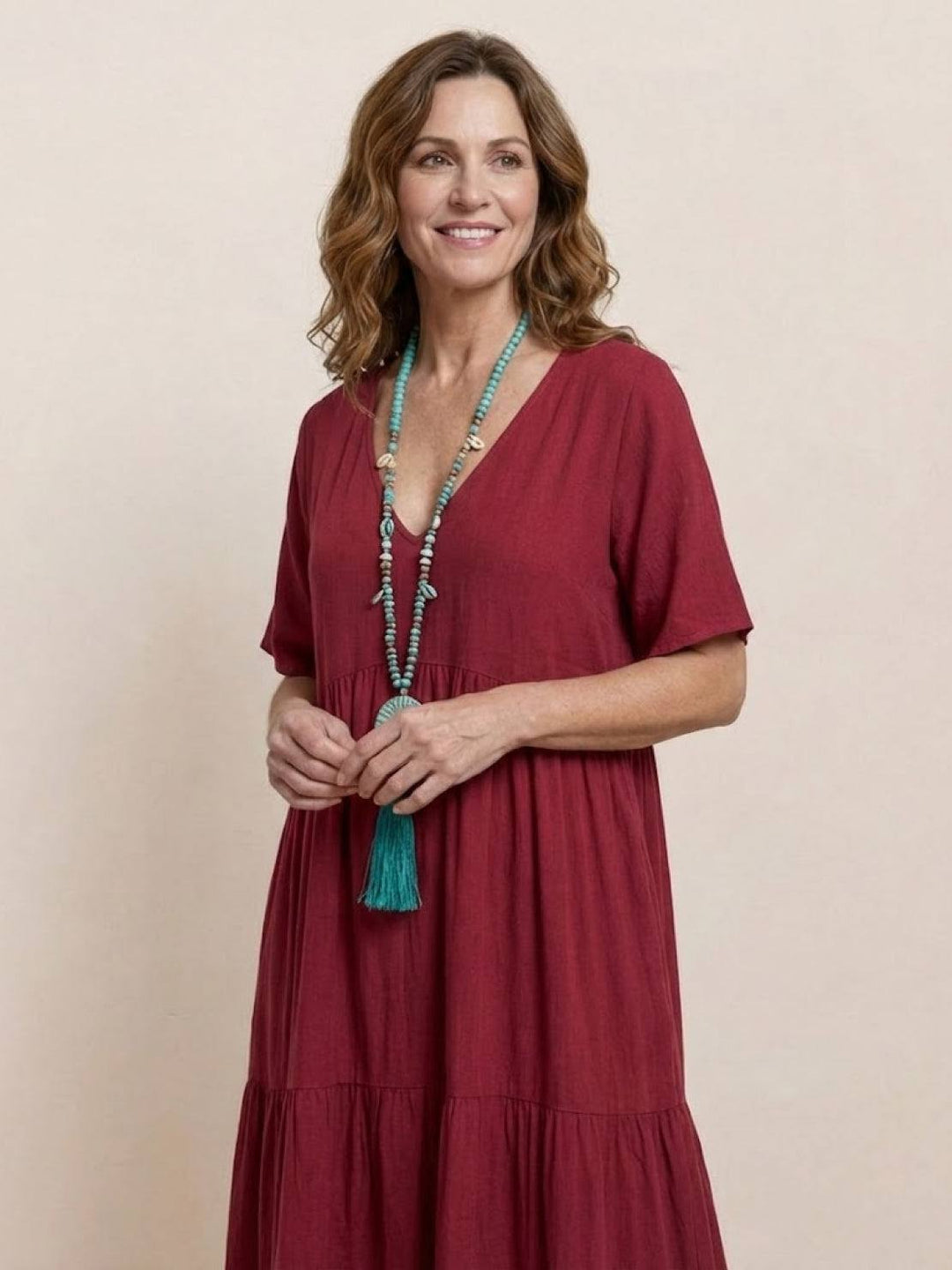 Willow | Women's V-Neck Tiered Maxi Dress Short Sleeve Swing