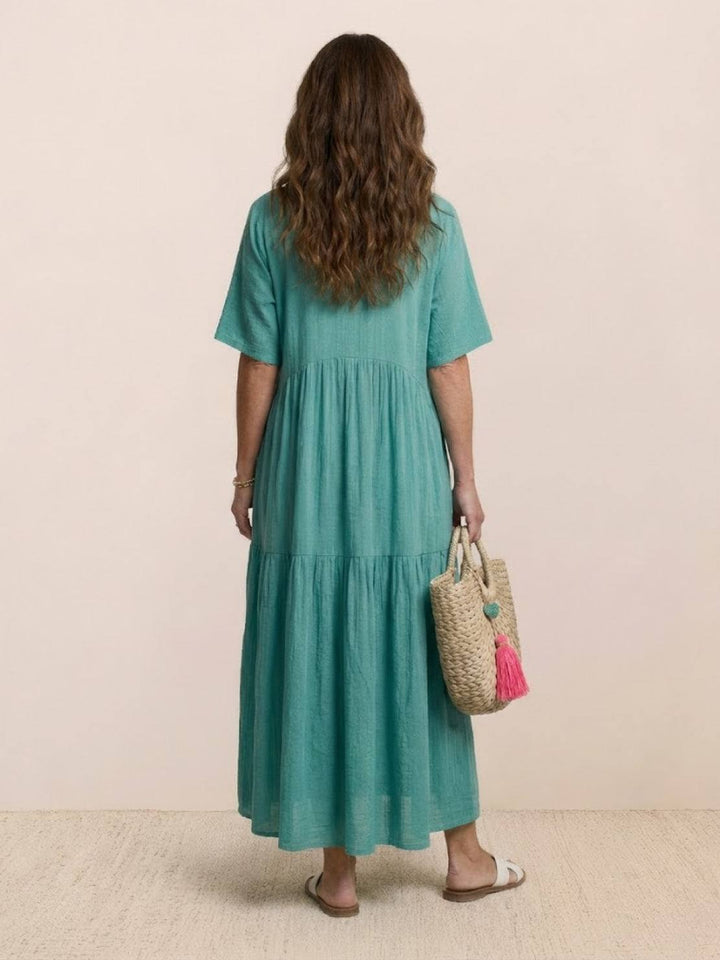 Willow | Women's V-Neck Tiered Maxi Dress Short Sleeve Swing