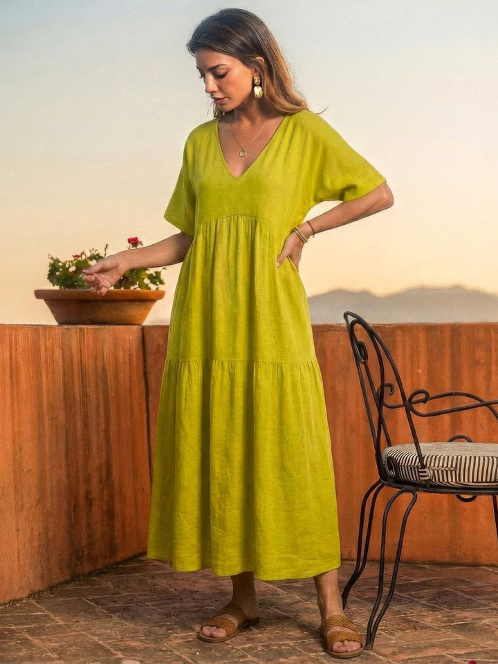 Willow | Women's V-Neck Tiered Maxi Dress Short Sleeve Swing