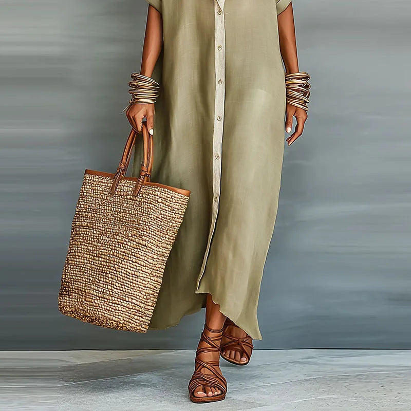 Willa | Women's Button Front Maxi Shirt Dress