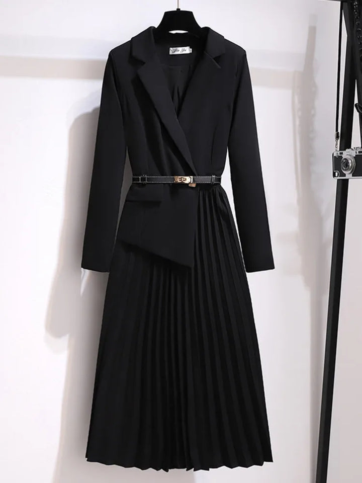 Xanthe | Women's Pleated Belted Long Sleeve Midi Dress