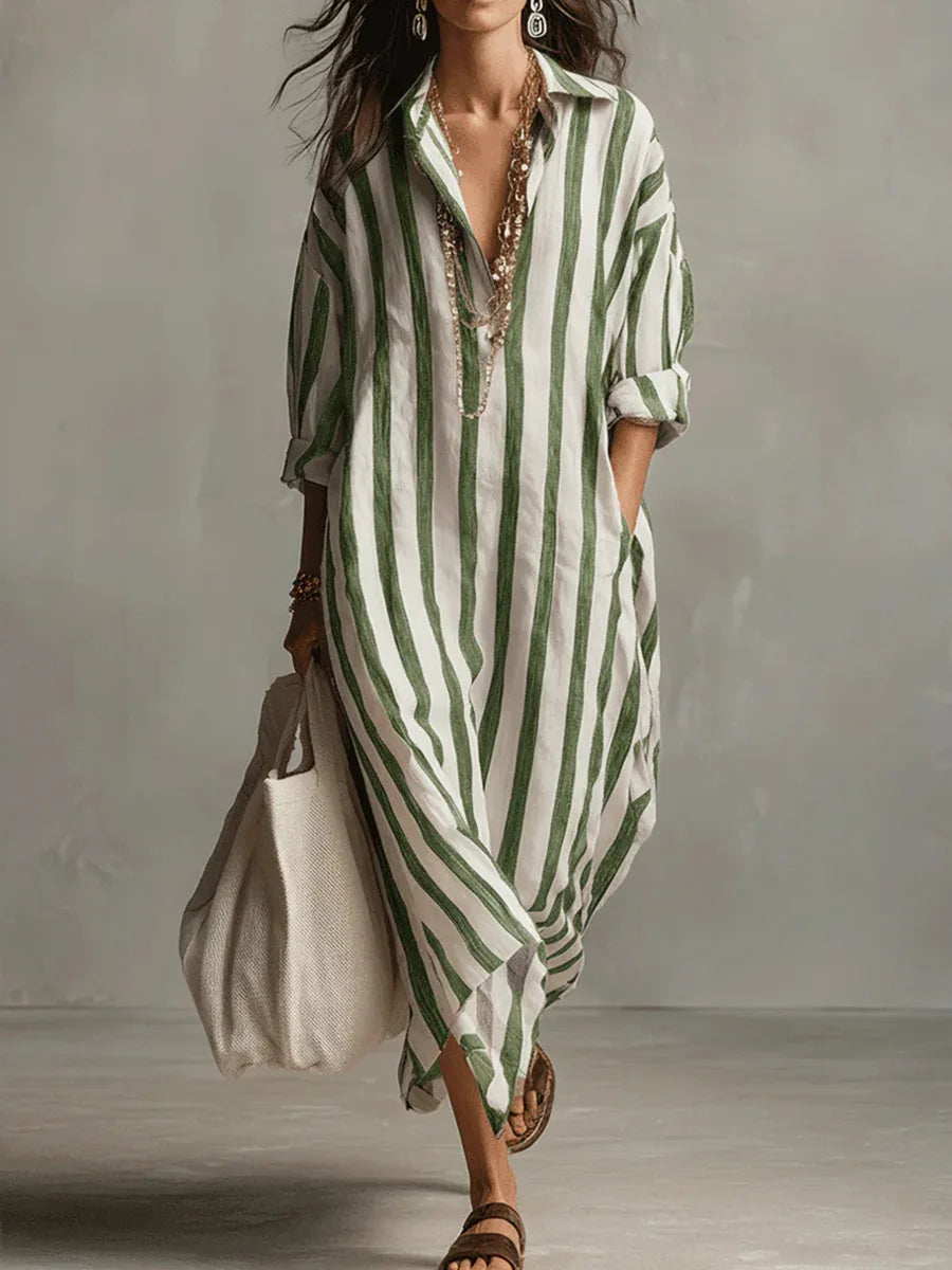 Xara | Women's Striped Collared Maxi Shirt Dress