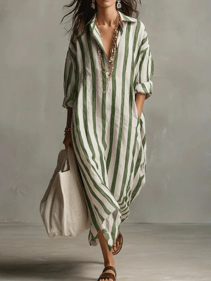 Xara | Women's Striped Collared Maxi Shirt Dress