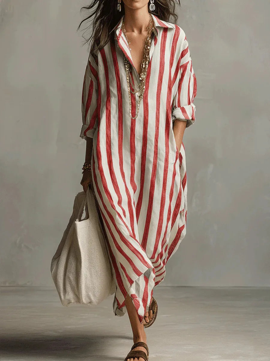 Xara | Women's Striped Collared Maxi Shirt Dress