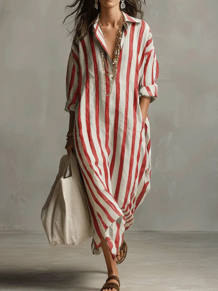 Xara | Women's Striped Collared Maxi Shirt Dress