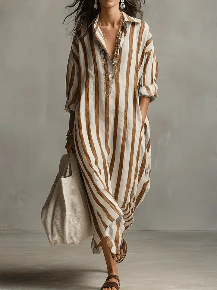 Xara | Women's Striped Collared Maxi Shirt Dress