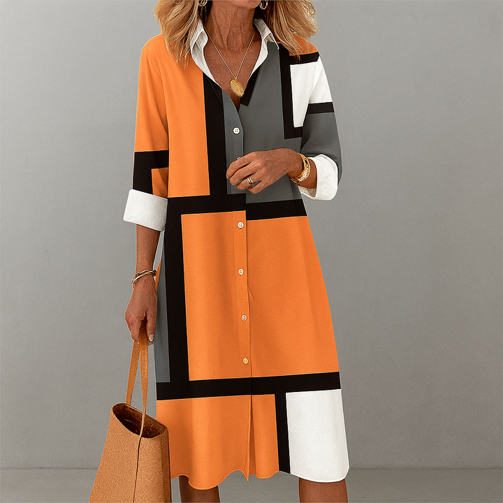 Zendaya | Women's Collared Geometric Print Midi Dress