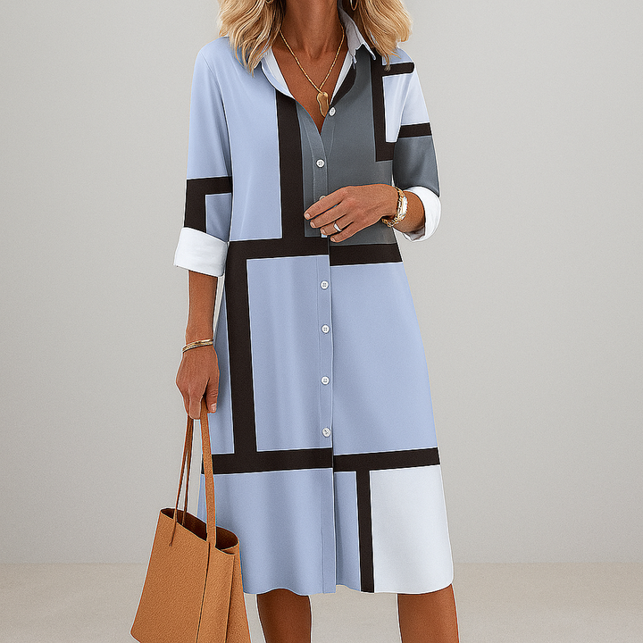 Zendaya | Women's Collared Geometric Print Midi Dress