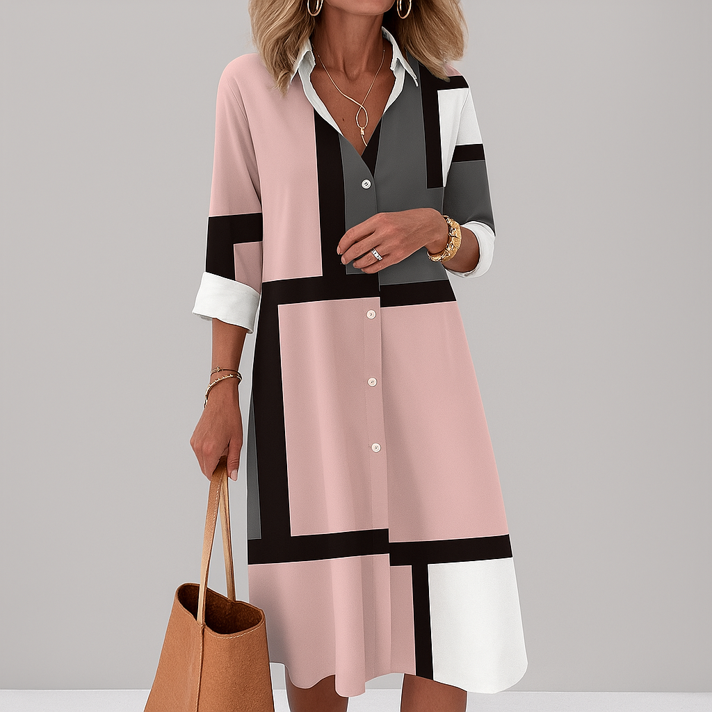 Zendaya | Women's Collared Geometric Print Midi Dress